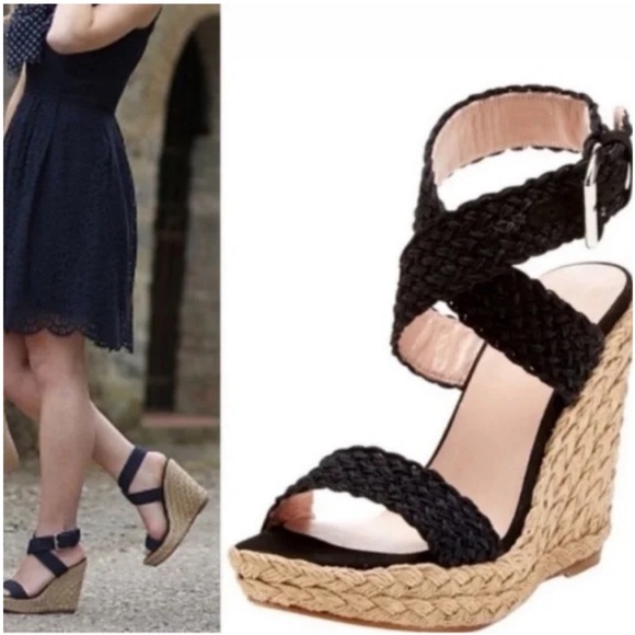 Stuart Weitzman Alex Ankle Wrap Wedge Sandals Black size 7 comfort & elegant. - Picture 1 of 10
